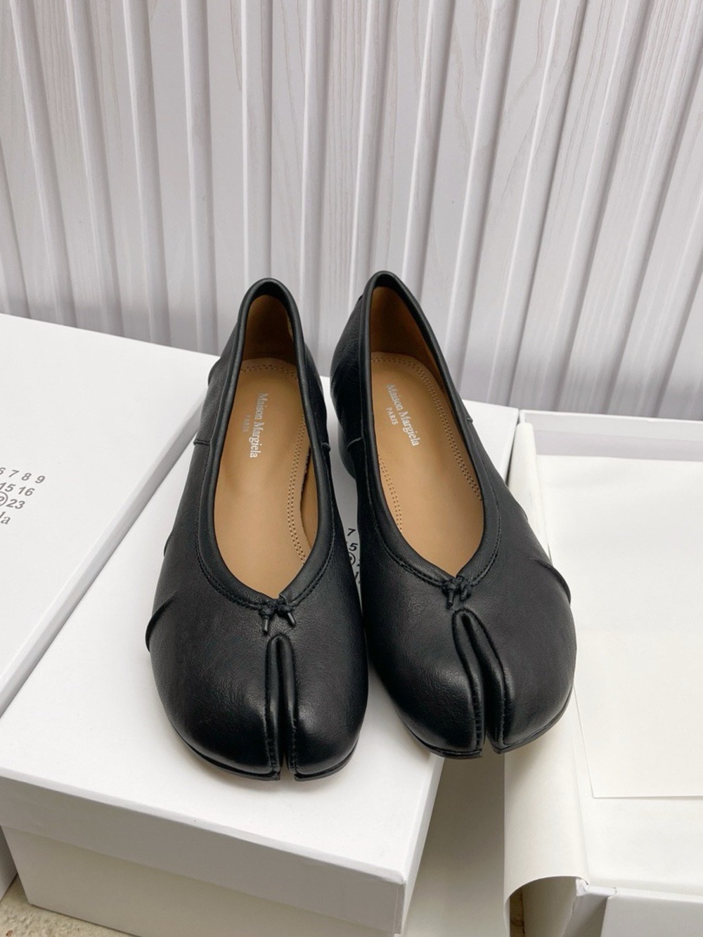 Black Leather Split-Toe Ballet Flats